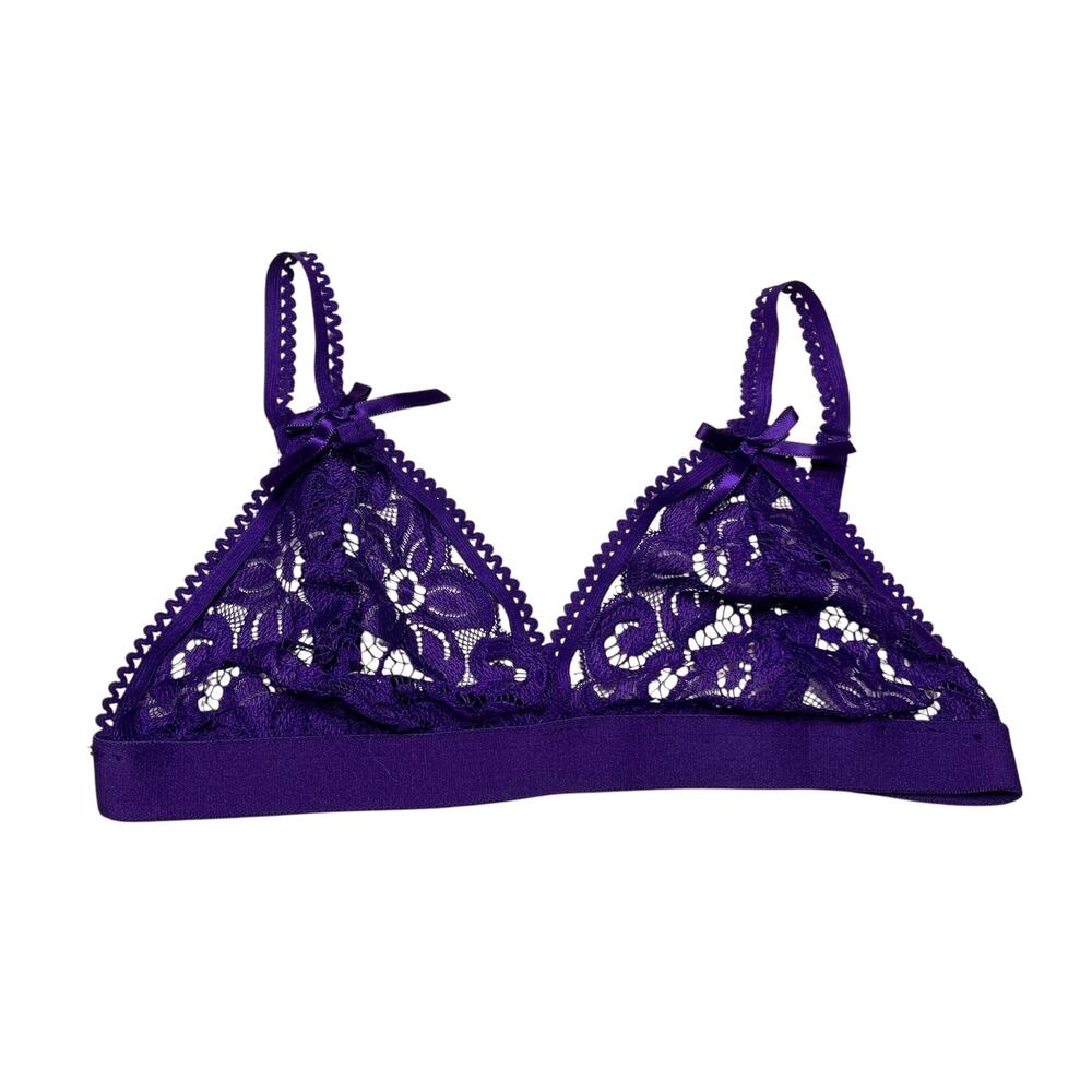 RSLOVE Purple Strappy Open Cup Lace Triangle Bow Bralette Size Small